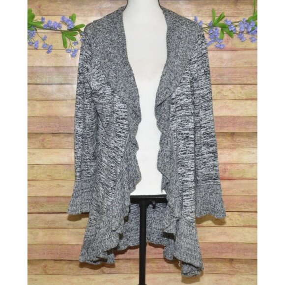 Alfani Women's Gray Open Front Bell Sleeve Ruffle Edge Cardigan Sweater Size 2X - Picture 1 of 12